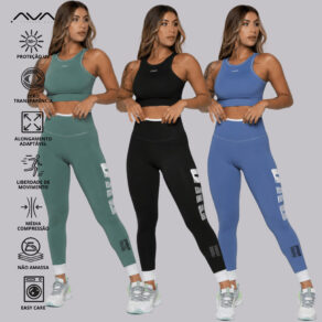 Conjunto Feminino Academia Suplex Poliamida Alta Performance Zero Transparência Com Silk AVA Fitness