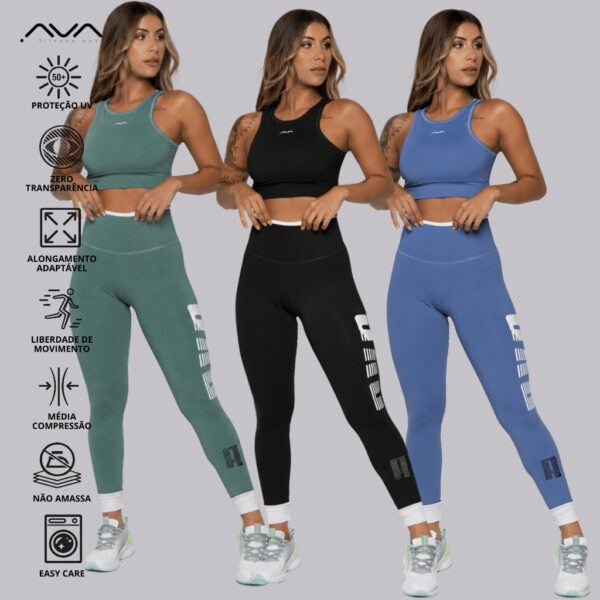 Conjunto Feminino Academia Suplex Poliamida Alta Performance Zero Transparência Com Silk AVA Fitness