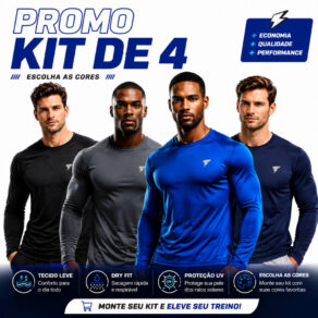 Kit com 4 Camiseta Uv Segunda Pele Proteção Solar Fator 50+ Cores Variadas Manga Longa Masculina