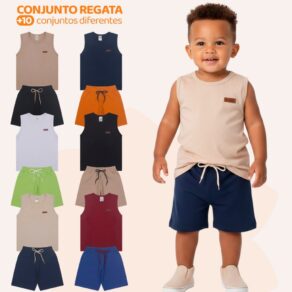 Kit 2, 6 ou 8 Peças Sortidas Conjunto Regata Bebê Menino Infantil Masculino Camiseta E Shorts em Algodão Roupa Calor