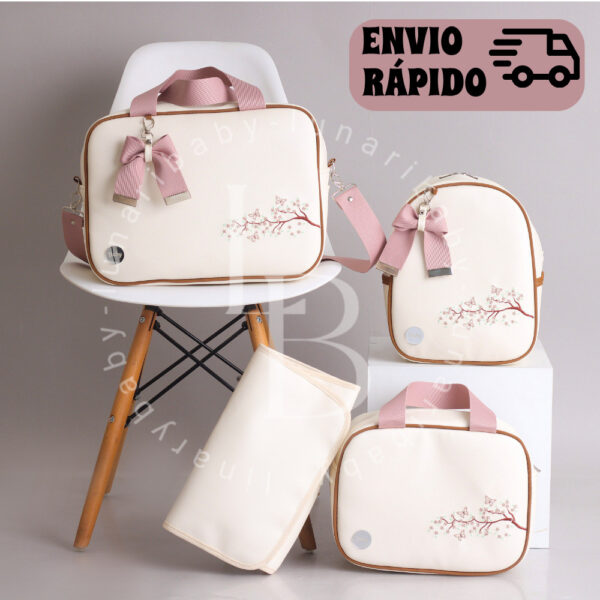 Bolsa Maternidade kit com 4 Peças impermeável Bordado Menina/Menino trocador