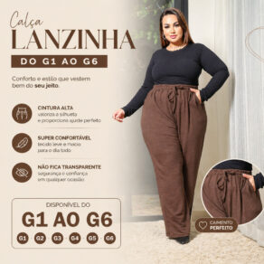 Calça Feminina Plus Size Lanzinha Cintura Alta G1 ao G6 Confortável Não Transparente