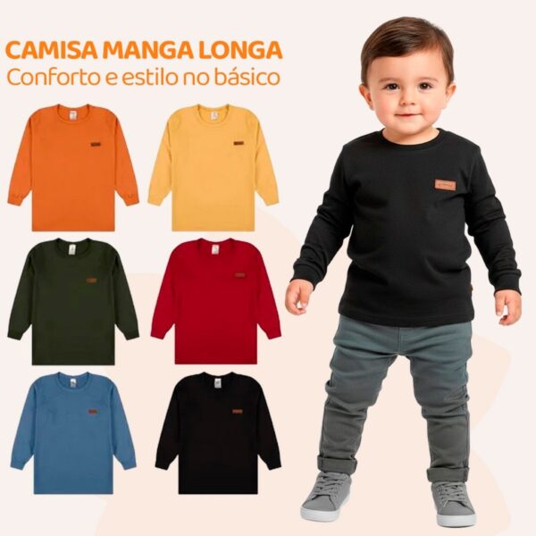Kit 3 ou 5 Camisetas Manga Longa Infantil Bebê Menino Básica Lisa Casual Manga Comprida 100% Algodão