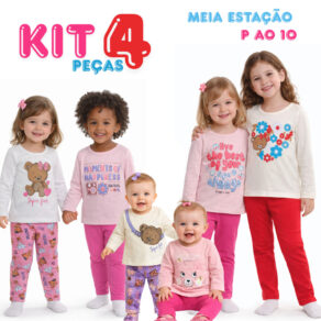 Kit 4 Peças Infantil Meia Estação Menina Blusa e Legging Conforto Premium
