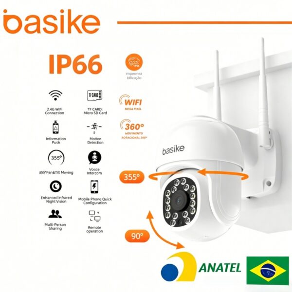 Basike Câmera Wi-Fi - IP66 à prova d'água com alarme IR 16 LED Wi-Fi HD Dual Volt Motion Sensor YOOSEE
