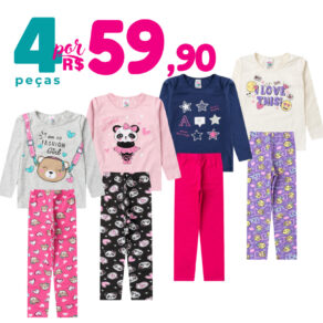 Kit 4 peças de Roupa Infantil Menina Meia Estação Inverno