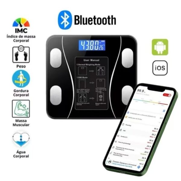 Balança Bioimpedância Digital Profissional Suporta Até 140kg via Bluethooth