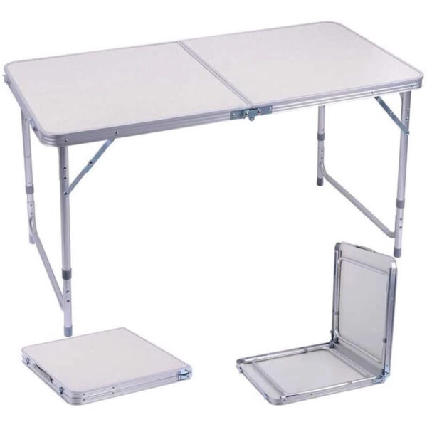 Mesa Dobrável Portátil 120x60cm Se Transforma Em Uma Mala Para Camping Praia , alumínio , Material Plástico