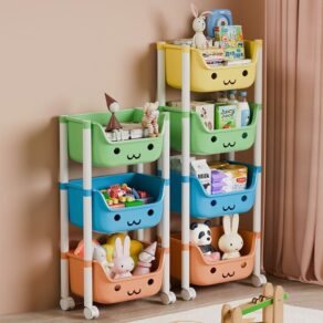 HAOSIN Prateleira Organizadora Caixa Cesto Infantil Brinquedos Quarto Bebê Estante Carrinho Organizador de Brinquedos
