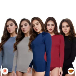 Kit 5 Camisa Blusa UV Feminina Proteção Solar UV+50 Segunda Pele Térmica P ao G3