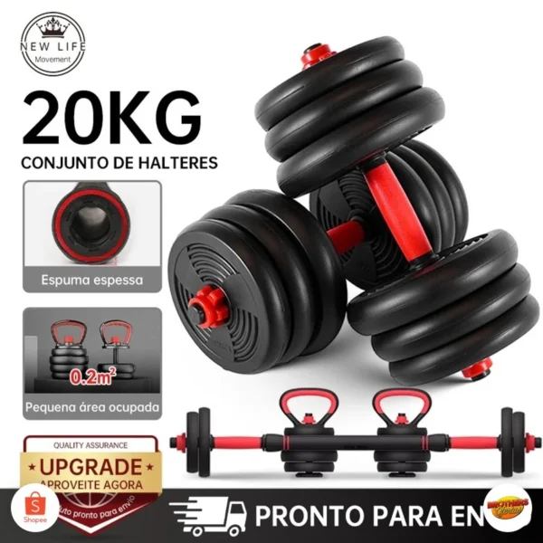 Brinde: munhequeira Kit Dumbbell Halter 20kg Ajustável Academia Musculação Para Braço Costa Peitoral Treino exercicio