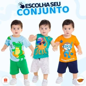 Conjunto Bebe Masculino Menino Infantil Verão Manga Curta Roupas de Bebê Tamanho 1 ao 8 L02