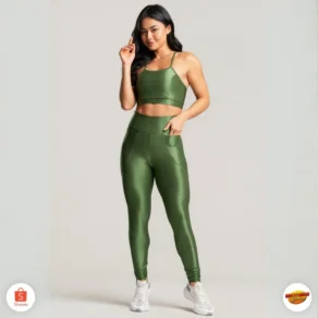 Conjunto Legging Academia Com Bolso Top Fitness Calça Treino Feminino Luxo