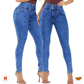 Calça Jeans Skinny Feminina Modeladora Cós Largo Com Lycra Cintura Alta Levanta Bumbum Lançamento