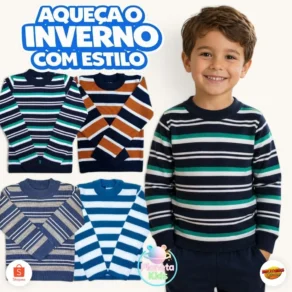 Kit 2 Blusas de Tricot Lã Infantil Juvenil Masculina Inverno