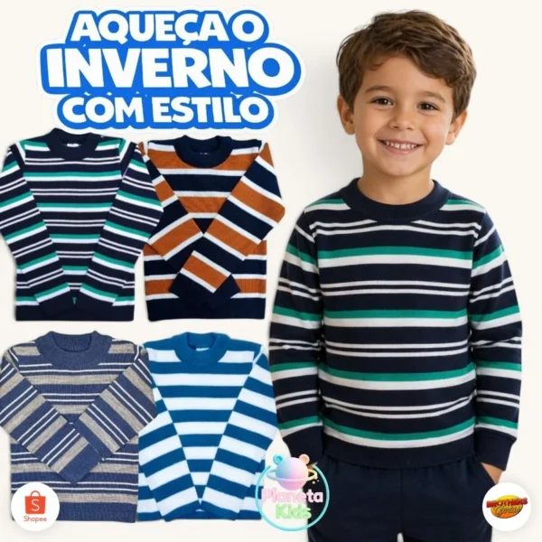 Kit 2 Blusas de Tricot Lã Infantil Juvenil Masculina Inverno