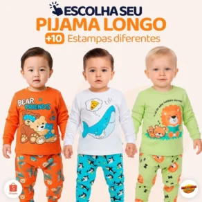 Pijama Bebe Menino Manga Longa – Escolha Seu Modelo, com Estampas Fofas e Conforto Infantil Masculino Frio Inverno l03