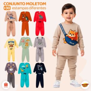 Kit Sortido 4 Peças de Roupas Infantil Bebê Menino (2 Casacos + 2 Calças) Kit 2 Conjuntos Moletom