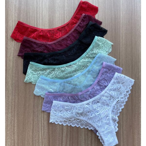 Kit com 5 Calcinhas em Renda Fio Dental Sexy Lingerie Feminina Sensual Moda Intima