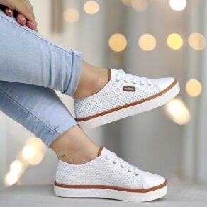 Tênis Feminino Moleca Casual Plataforma Sola Alta Conforto Leve Furadinho Branco Presente 5712205