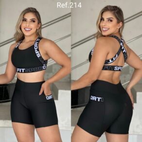 Conjunto Fitness Feminino Top E Short De Academia Bolso