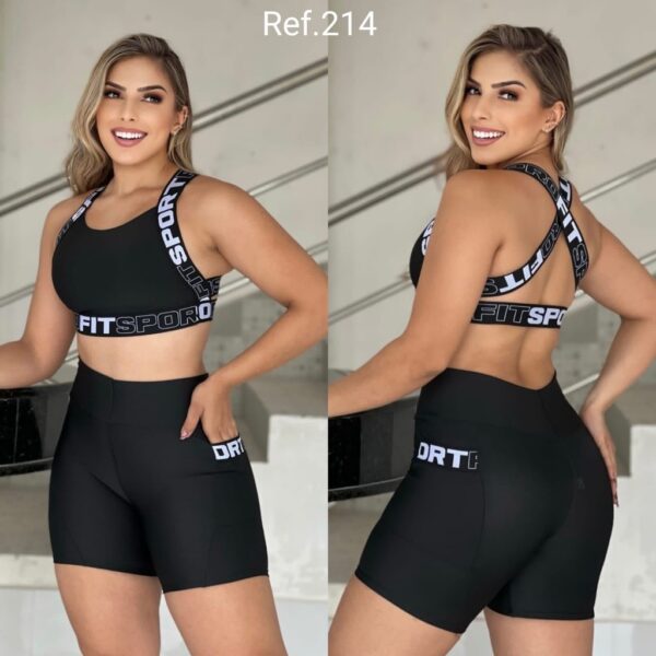 Conjunto Fitness Feminino Top E Short De Academia Bolso