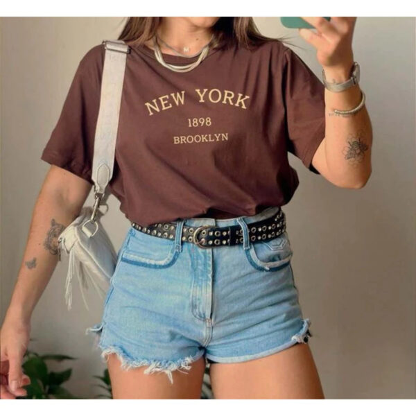 T-Shirt Feminina Blusinha Casual Camiseta Básica Camisa Moda New York 1898 100% Algodao Premium