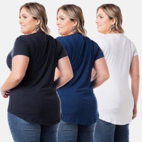 Kit 3 Blusas Longline Feminina Plus Size Tampa Bumbum Fitness
