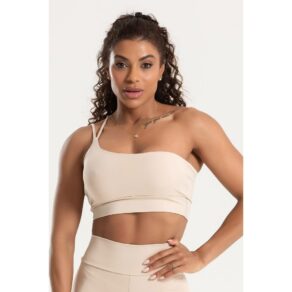 Top Fitness Feminino Ombro Único Areia Duna Moda Esportiva Confortável Para Academia Treino Yoga