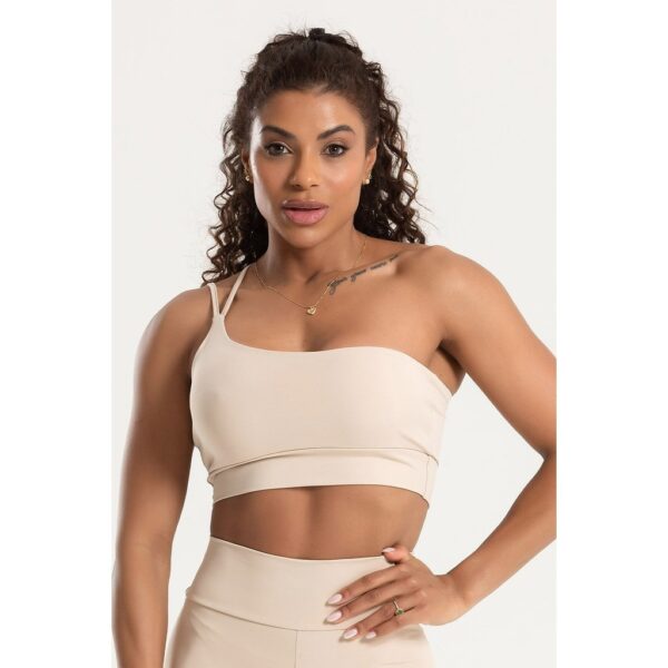 Top Fitness Feminino Ombro Único Areia Duna Moda Esportiva Confortável Para Academia Treino Yoga