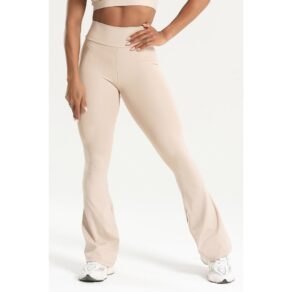 Legging Flare Feminina Fitness de Poliamida Areia Duna Cintura Alta Academia Treino Calça Básica