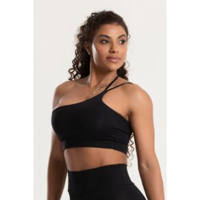 Top Fitness Ombro Único Preto Moda Esportiva Confortável Para Academia Treino E Musculação Crofffit