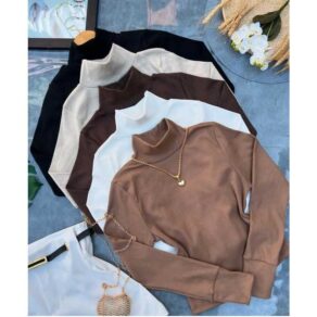 BLUSA CACHARREL FEMININA MANGA LONGA SEGUNDA PELE GOLA ALTA CANELADA RIBANA PREMIUM MODA INVERNO FRIO