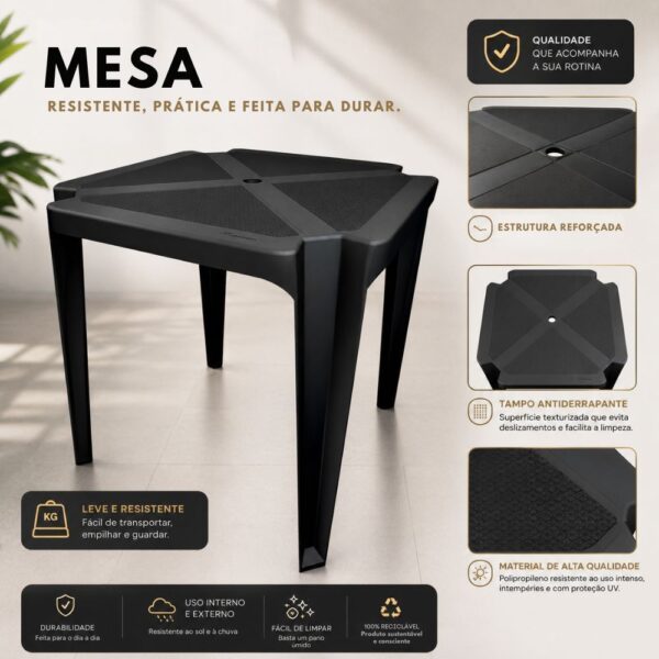 Mesa de Plástico Monobloco Preta para Jardim e Comércio Preta Branca Resitente
