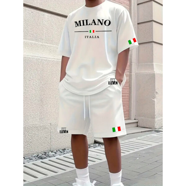 Conjunto Camiseta + Short Moletom Estampado Milano Itália Street Camiseta Malha Linha Premium + Short Mauricinho