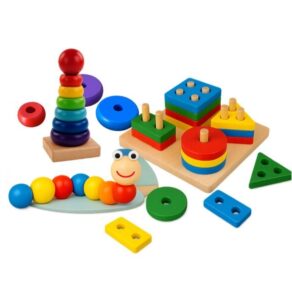 Kit 3 Brinquedos Educativo Montessori de Madeira - Formas Geométricas Pedagógicos Infantil