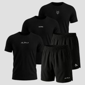 Kit 5 Peças All Black Dry 3 Camisetas e 2 Bermudas Alpha Co