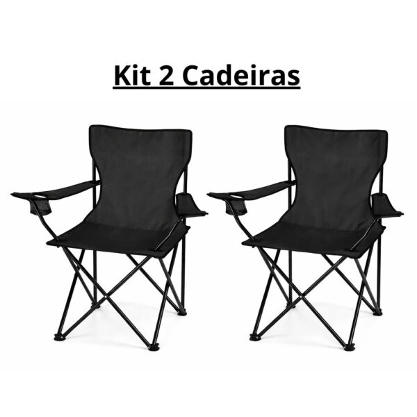 kit2 Cadeira Dobrável Camping Portátil Com Apoio De Braço e Porta Copo Suporta 130kg comecio