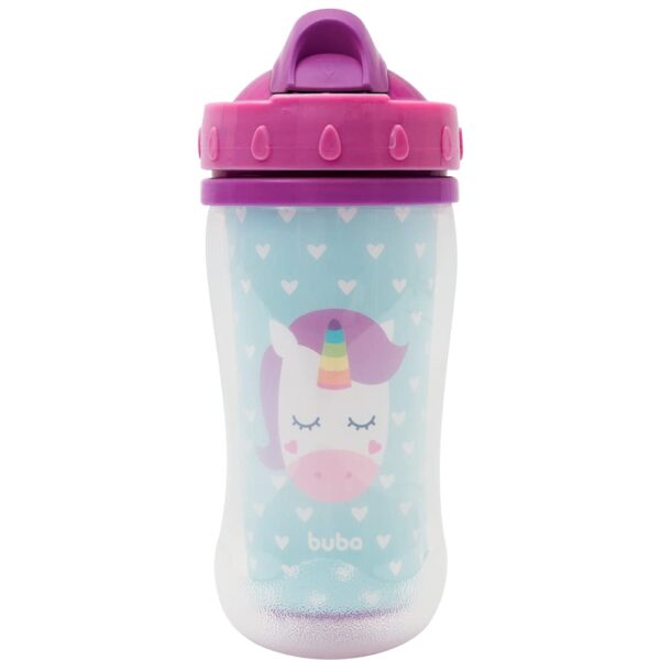 Buba Copo Parede Dupla Com Canudo Animal Fun-Unicornio Buba Colorido Tamanho Único