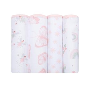 Fralda Bebê Papi Soft Estampada 70x70 cm – Contém 4 Unidades, Arco de Flores, Rosa