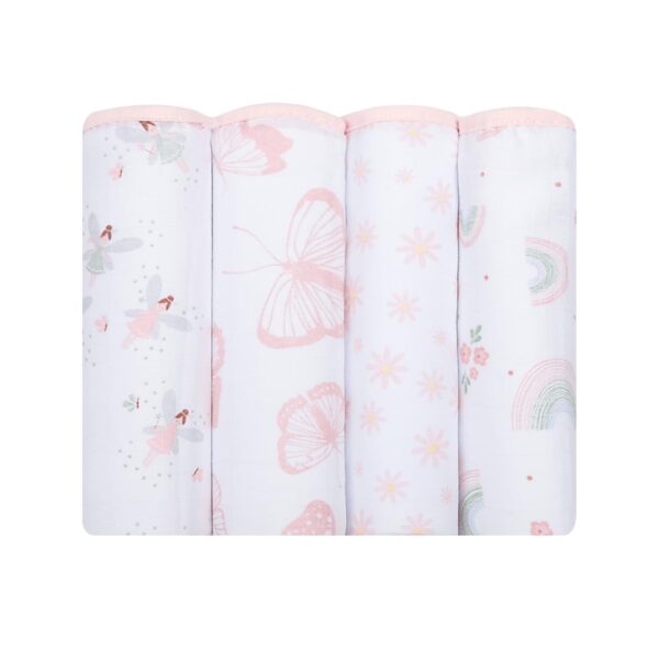 Fralda Bebê Papi Soft Estampada 70x70 cm – Contém 4 Unidades, Arco de Flores, Rosa