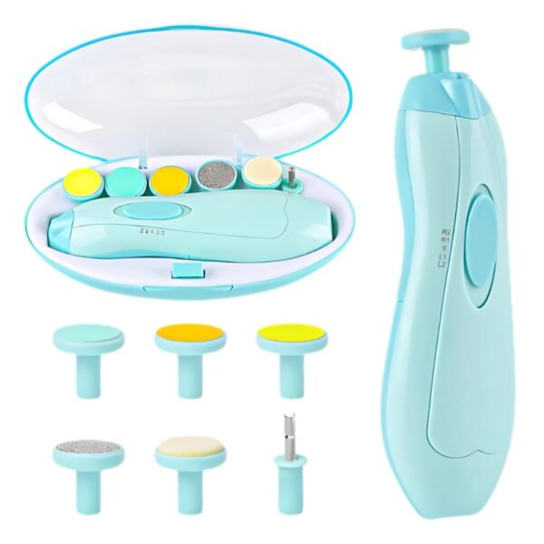 Cortador Aparador Lixa Unha Bebê Recém Nascido Elétrico Seguro Silencioso Luz Led Diversas Idades Kit Completo (Azul)