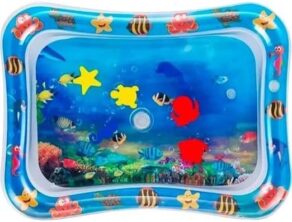 Tapete de Água Inflável para Bebês, Atividade Sensorial com Tema Oceano, Brinquedo de Barriga para Desenvolvimento Infantil, Náo Vaza. (Azul)