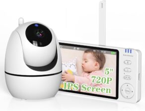 Babá Eletrônica com Tela, 5" 1080p HD Monitor de Bebê com Câmera, baby monitor Sem Wi-Fi, Visão Noturna, Comunicação Bidirecional, Sensor de Temperatura, Panorâmica Inclinação, 110/220v