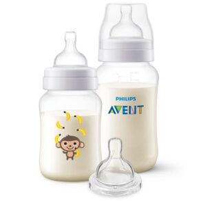 Kit Mamadeiras Anti-Colic Macaco Philips Avent 260ml, 330ml e Bico Extra T4 6m+