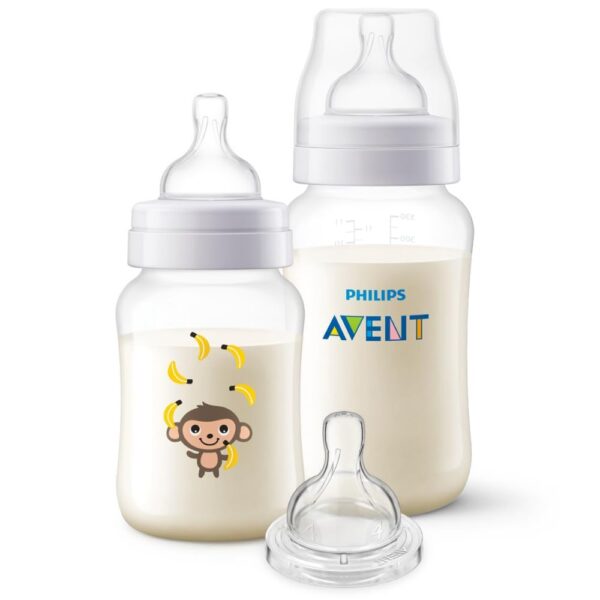 Kit Mamadeiras Anti-Colic Macaco Philips Avent 260ml, 330ml e Bico Extra T4 6m+