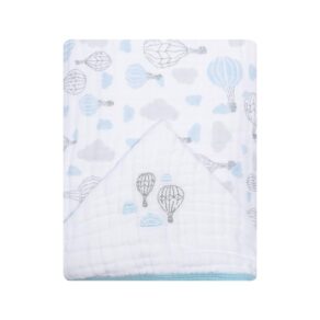 Toalha de Banho Bebê Papi Soft com Capuz Bordada 90x75 cm, Balões no Céu, Azul