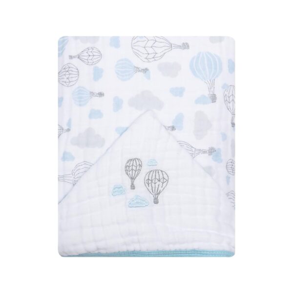 Toalha de Banho Bebê Papi Soft com Capuz Bordada 90x75 cm, Balões no Céu, Azul