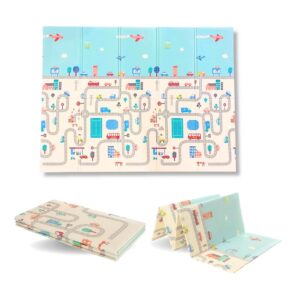 Tapete Térmico Tatame Infantil Emborrachado Dupla Face Dobrável Macio 178cm x 118cm Pista Urso Castor Sensorial Meu Primeiro Tapetinho (Pista/Cidade)