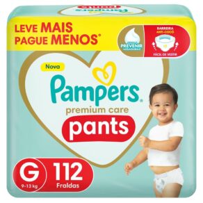 Fralda Pampers Premium Care Pants Tamanho G, Fácil de Vestir, 112 Unidades